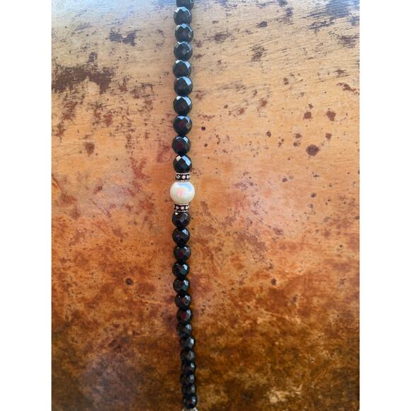 Sterling Silver, Black Onyx and Pearl Necklace by DGS - Picture 2 of 6